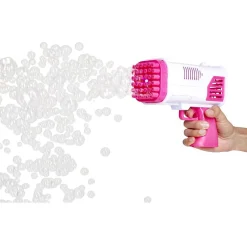 Pistolet bazooka à bulles 36 buses plastique rose*Gifi