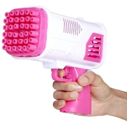 Pistolet bazooka à bulles 36 buses plastique rose*Gifi