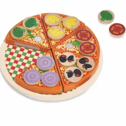 Gifi Jeux D'Imagination Et D'Imitation<Pizza à découper en bois avec ingrédients 26 pièces