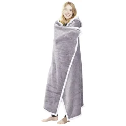 Hot Gifi Plaid sweat adulte à capuche intérieur sherpa blanc - 2 modèles