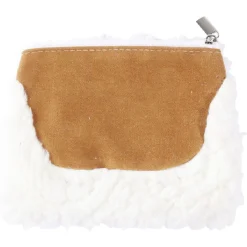 Sale Gifi Pochette imitation laine blanche et daim marron