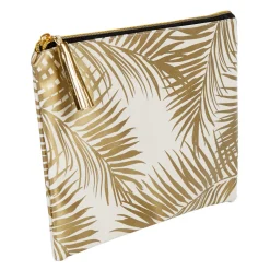 Discount Gifi Pochette à maquillage motif feuillage tropical doré