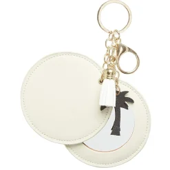 Hot Gifi Porte-clé miroir décor palmier avec pompon rose ou beige
