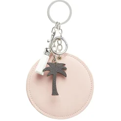 Hot Gifi Porte-clé miroir décor palmier avec pompon rose ou beige