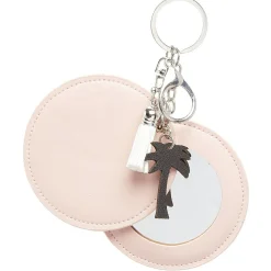 Hot Gifi Porte-clé miroir décor palmier avec pompon rose ou beige