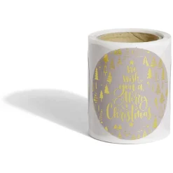 Rouleau étiquette autocollante Merry Christmas sapin blanc et dorée Ø3cm x50*Gifi Outlet