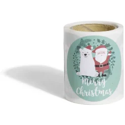 Rouleau étiquette autocollante Merry Christmas Père Noël ours Ø3cm x50*Gifi