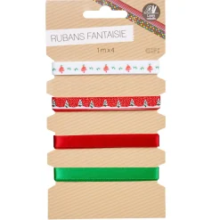 Gifi Ruban vintage rouge vert blanc x4