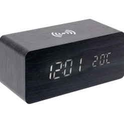 Réveil chargeur sans fil bois noir*Gifi