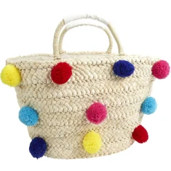 Clearance Gifi Sac de plage panier en paille à pompons colorés