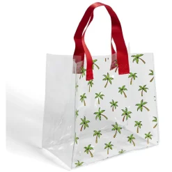 Discount Gifi Sac de plage PVC transparent imprimé palmier 24,5xH22x14cm