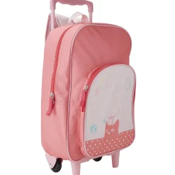 Gifi Sac à dos Trolley rose motif chat avec roulettes