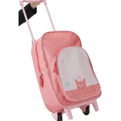 Gifi Sac à dos Trolley rose motif chat avec roulettes