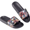 Hot Gifi Sandales claquettes plastique noir motif feuillage multicolore 36/37