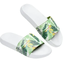 Online Gifi Sandales claquettes plastique blanc imprimé feuillage vert