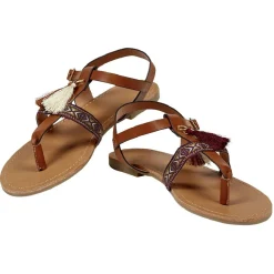Clearance Gifi Sandales Femme pompon marron beige T36-40