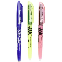 Stylo FriXion roller ball effaçable 1x bleu 2x rose et jaune lumineux*Gifi Discount