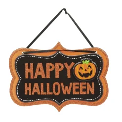 Suspension de porte pancarte Happy Halloween orange et noire bois*Gifi Outlet
