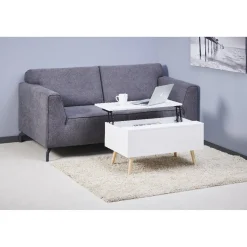 Gifi Table basse avec coffre de rangement blanc naturel Charlotte