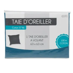 Gifi Taie d oreiller bleu gris avec volant