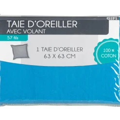 Gifi Taie oreiller bleu avec volant