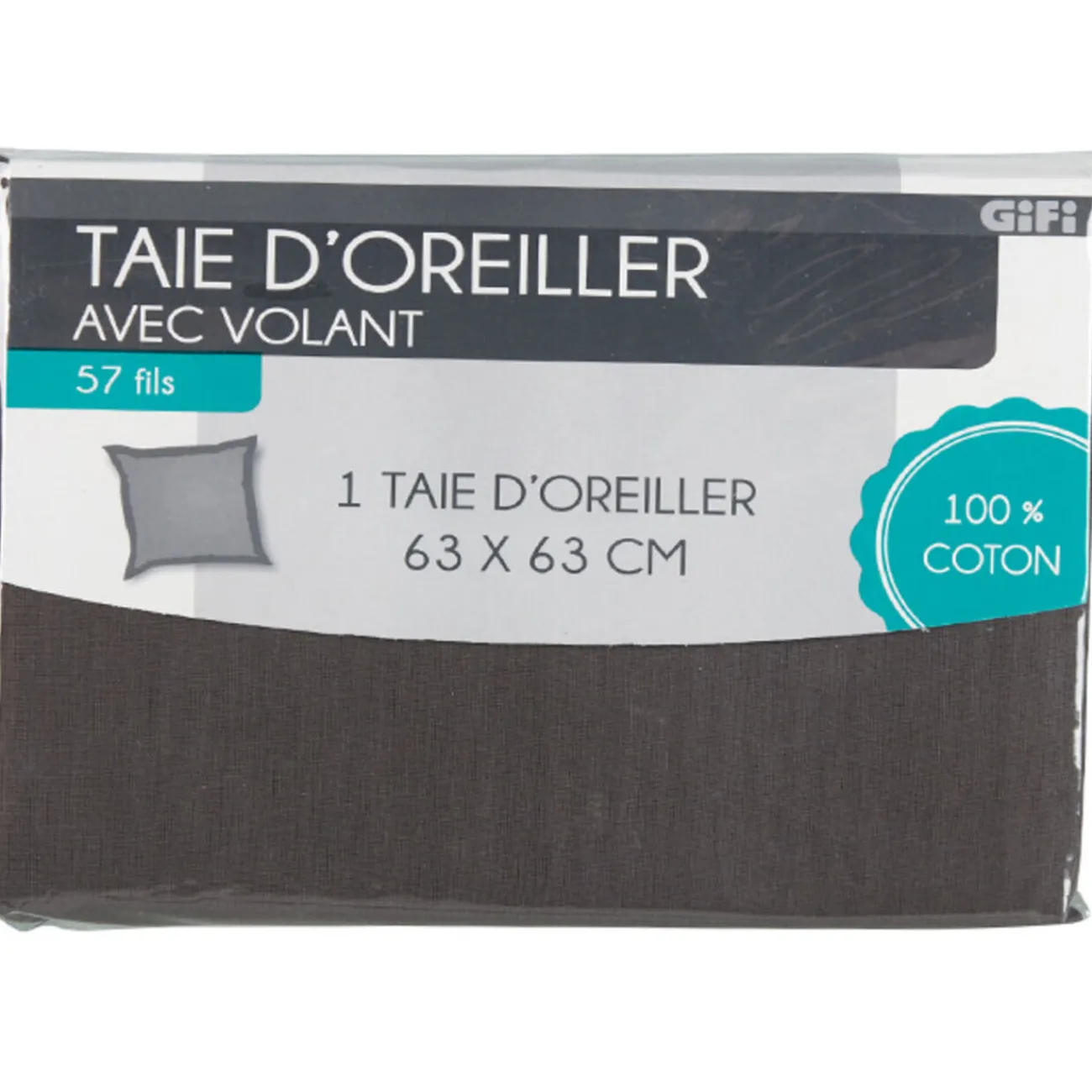 Gifi Taie oreiller grise foncé avec volant