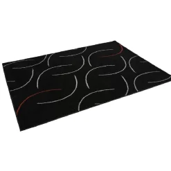 Gifi Tapis géométrik noir design courbes blanches et rouges