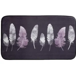 Gifi Tapis gris design plumes roses et blanches