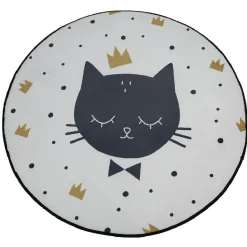 Gifi Tapis rond enfant blanc et doré design tête de chat noire