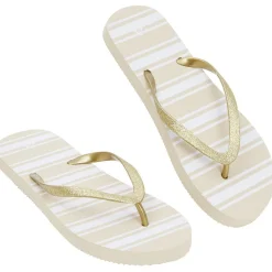 Best Gifi Tongs Femme plastique beige rayure blanche bride pailleté doré 38/39