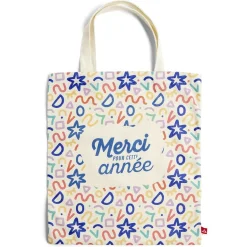 Hot Gifi Tote bag coton beige imprimé Merci pour cette année - 4 modèles
