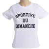 Discount Gifi T-shirt femme inscription Sportive Du Dimanche coton blanc